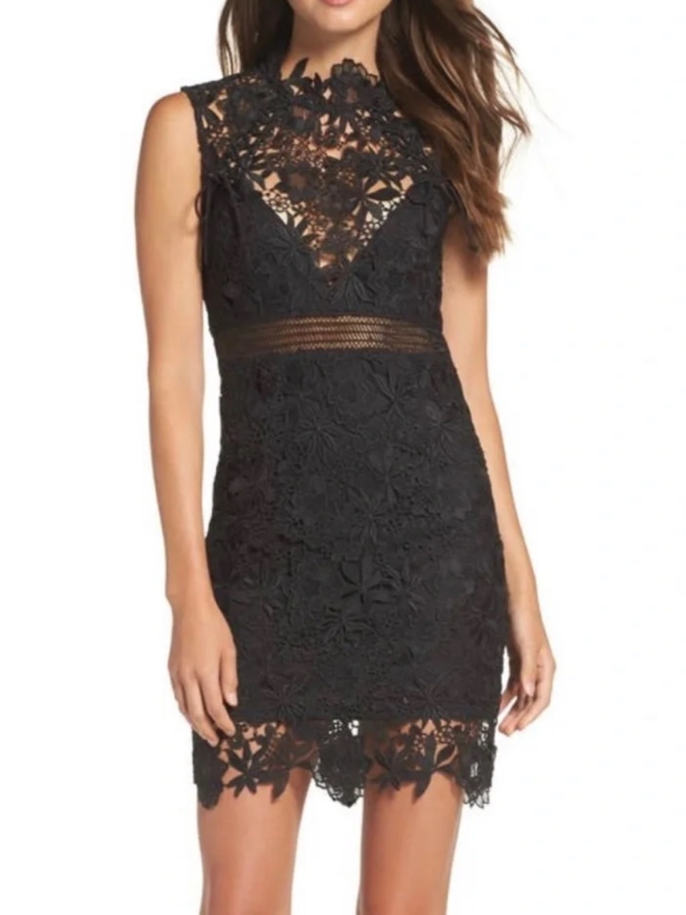 NWT Bardot PARIS Lace Sleeveless Cocktail Bodycon Black Mini Dress Size Small - Picture 1 of 16
